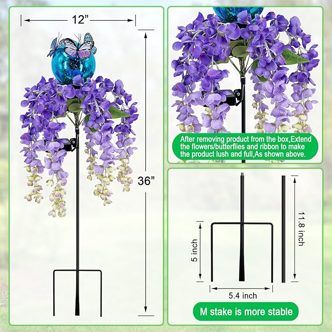 Solar Lights Outdoor Pathway,Wisteria Flower Garden Stakes,Colorful LED Lights for Yard,Patio,Lawn,Solar Powered Garden Decortions,Spring Gifts for Women