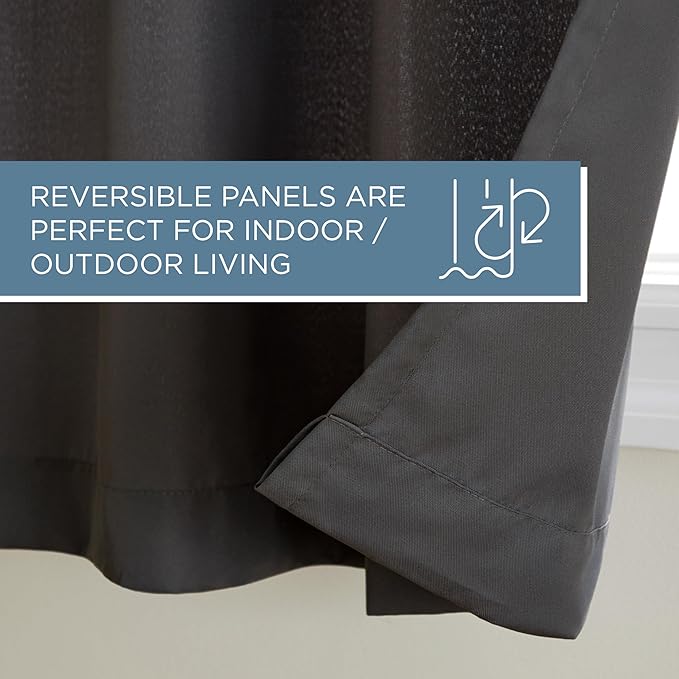 TOWN & COUNTRY BASICS Cabana Solid Heavyweight Indoor Outdoor Curtains, Light Filtering Opacity with Grommet Top, Water Repellent, 2-Pack Set, 54"x96", Charcoal (Pack of 6)