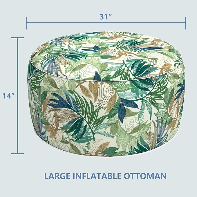 LVTXIII Inflatable Stool Ottoman Footrest with Handle, Decorative Fade-Resistant Foot Stool, Indoor or Outdoor Pouf for Home Garden and Camping Use, 31x31x14, Lush Leaf Green