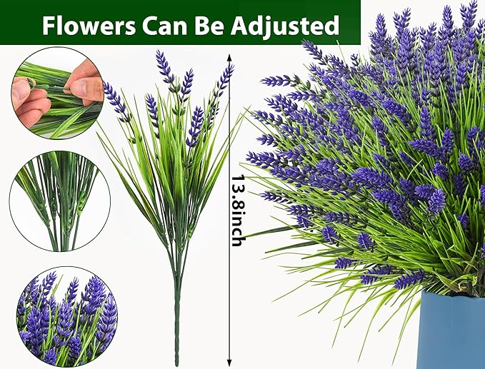 Artificial Plants Outdoor, 22 Pcs Fake Flowers UV Resistant Outdoor Artificial Lavender Flowers, Plastic Faux Plants for Porch Garden Planter Yard Window Box