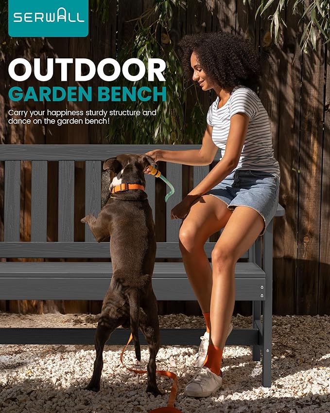 SERWALL Outdoor Bench, HDPE Outdoor Benches Weatherproof, 2-Person Garden Bench with 660 lbs Weight Capacity, Patio Benches for Outdoors, Garden, Porch, Backyard and Park, Grey, 6 Pack