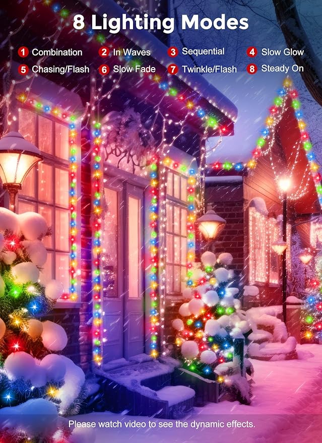 Minetom Solar String Lights for Outside, 33Ft 100 LED Outdoor Solar Fairy Lights, 8 Modes Balcony Lights for Tree Patio Christmas Party Wedding Decor 4PC