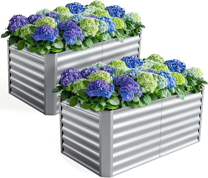 4X2X2ft (2 Pack) Galvanized Raised Garden Bed,Outdoor Planter Box Metal Patio Kit Planting Bed for Vegetables Flowers Herb