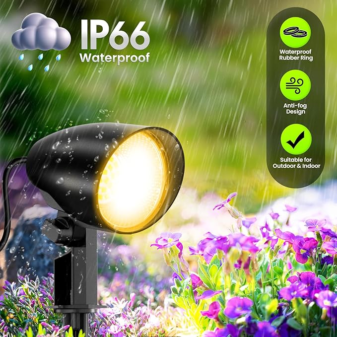 ZZXX 20W Outdoor Spotlight LED Landscape Lighting 120V Pathway Lights IP66 Waterproof Aluminum Yard Spot Lights 1880LM 2700K Warm White Landscape Spotlights with US 3-Plug in (2 Pack)