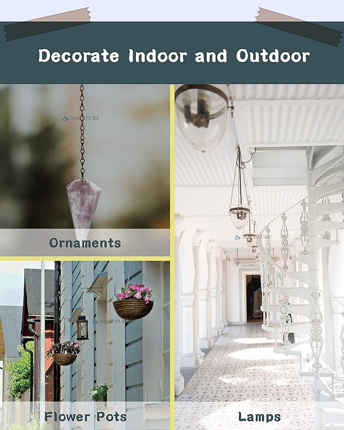NACETURE Ceiling Hooks for Hanging Plants 3 Pack - Plant Hanger Indoor Hanging Hooks Metal Plant Bracket Iron Lanterns Hangers for Wind Chimes (White 3 Pack + Chain)