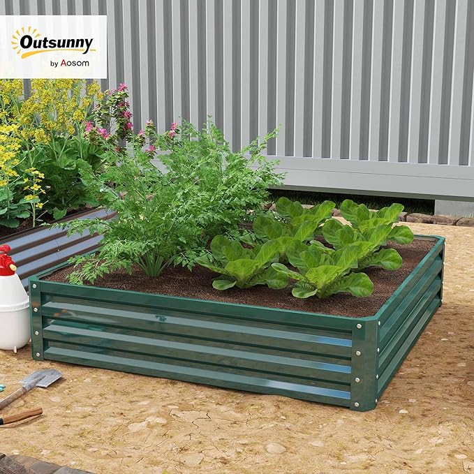 Outsunny Galvanized Raised Garden Bed, 4' x 4' x 1' Metal Planter Box, for Growing Vegetables, Flowers, Herbs, Succulents, Green
