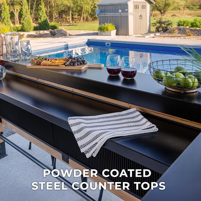 Backyard Discovery Palisade 9' x 6' Cedar Wood Outdoor Bar Set with Galvanized Steel Roof, Bar Top, Shelving, Snow Load Support, Wind Resistance, PowerPort for Patio, Deck, Entertaining