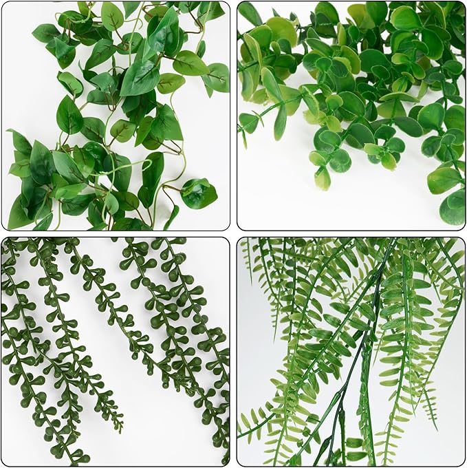 4 Pack Artificial Plants Wall Hanging Fake Plants Indoor for Shelf Boho Faux Eucalyptus Ivy Vine House Plants for Living Room Wall Backdrop Outdoor Decor