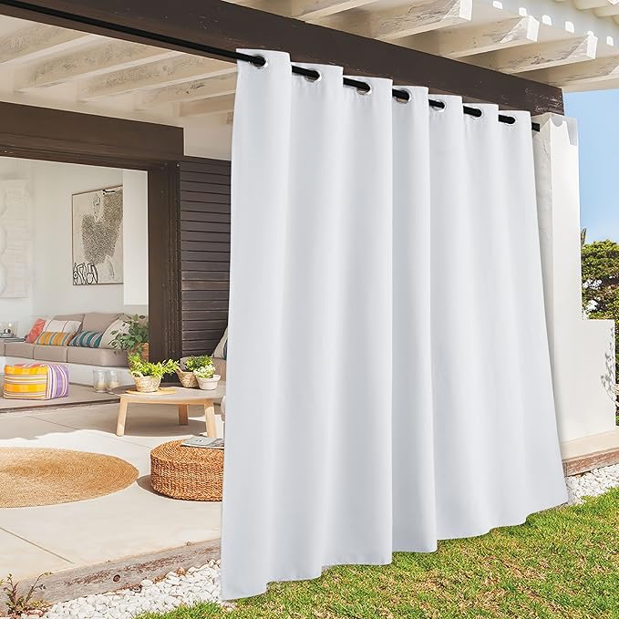 RYB HOME Extra Wide Outdoor Curtains for Patio Waterproof Heavy Duty Thermal Insulated in Summer Full Coverage Privacy for Gazebo, Cabana & Pergola, W100" x L90", Greyish White, 1 Panel