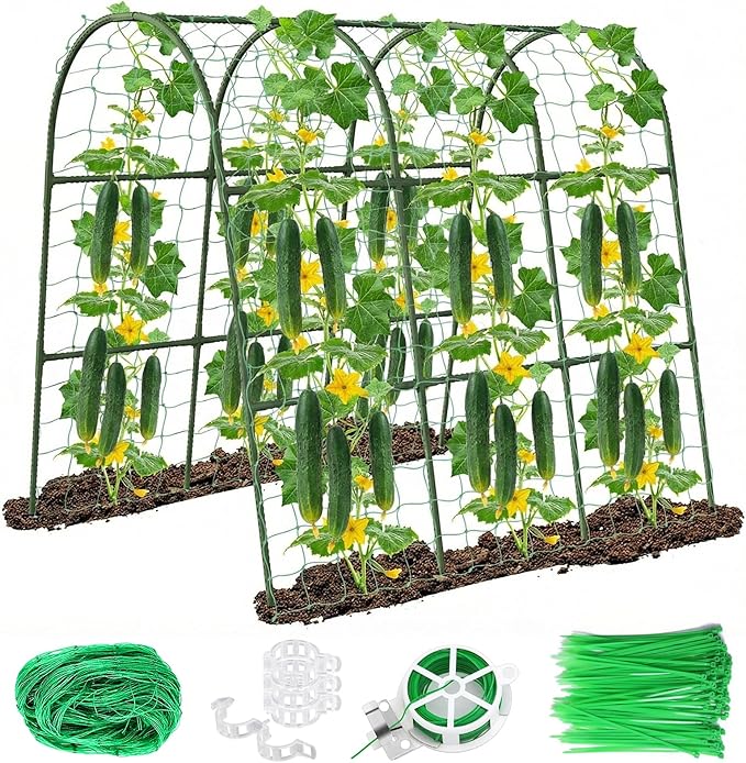 Cucumber Trellis for Raised Bed, 63"x47"x22" Garden Trellis for Climbing Plants Outdoor with Climbing Net and Plant Support Clip for Cucumber, Vegetable, Flowers