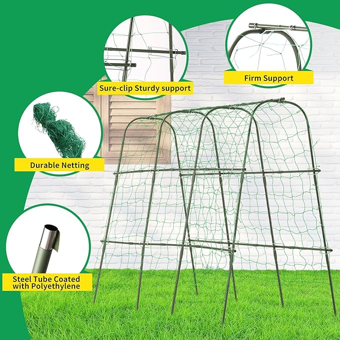 Lalahoni Cucumber Trellis, 65x48 inch Garden Trellis for Climbing Plants Outdoor, Metal Garden Arch Climbing Plant Support Vegetables Peas Beans Squash Cucumber Trellis for Raised Bed, Green