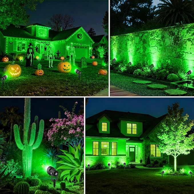 St. Patrick's Day Green Spotlights Outdoor, 14 LED Landscape Lighting with US Plug, IP65 Waterproof Spot Lights for Tree Yard Garden Pathway Halloween Christmas Decor, 4 Pack
