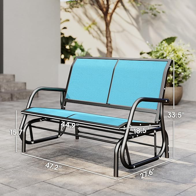 Outsunny 2-Person Outdoor Glider Bench, Patio Double Swing Rocking Chair Loveseat w/Powder Coated Steel Frame for Backyard Garden Porch, Blue
