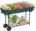 YBING Elevated Raised Garden Bed with Legs Outdoor Mobile Herb Garden Planter with Storage Shelf 6 Pocket Patio Raised Planter Boxes on Wheels Elevated Flower Bed 42x17x30in Green