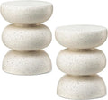 Glitzhome Outdoor Side Table Set of 2, 18" H Decorative Garden Stool MgO Faux Terrazzo End Table, Heavy Duty Indoor Outdoor Round Planter Stand for Living Room Bedroom Patio Deck Poolside,White