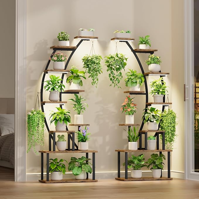 Plant Stand Indoor with Grow Lights, 63" Tall Indoor Plant Shelf, 9 Tiered Corner Plant Holder, Large Flower Display Shelf for Living Room, Bedroom, Office, Home Decor