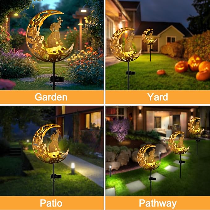 JOBOSI Solar Moon Dog Decorative Light Gifts, Solar Moon Dog Moving Decorative Ground Stake Light, Gift for Women Mom Grandma, Garden Lawn Decor Christmas & New Year Gift