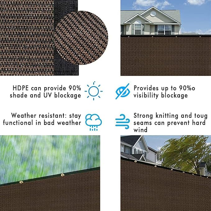 UPGRADE Privacy Fence Screen 3'x78' Brown Outdoor 90% Visibility Blockage 170 GSM Mesh Shade Cover Panels for Backyard,Balcony,Home Decoration with Zip Ties,Customized Avaliable
