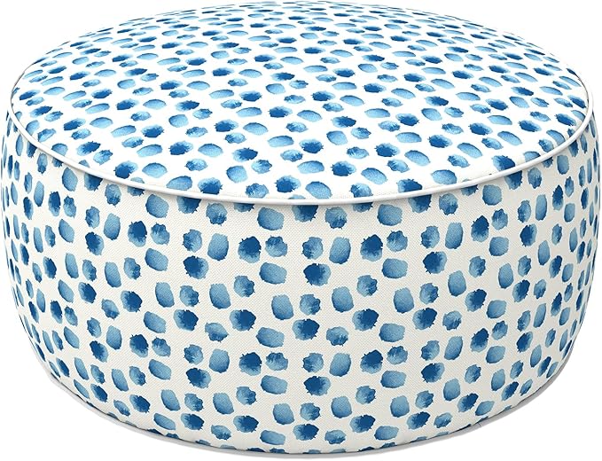 LVTXIII Outdoor Inflatable Ottoman, 21"x21"x9" Patio Fade-Resistant Footrest Stool with Handle, Portable Round Ottoman Pouf for Patio Garden, Camping or Home Use, Brush Blue