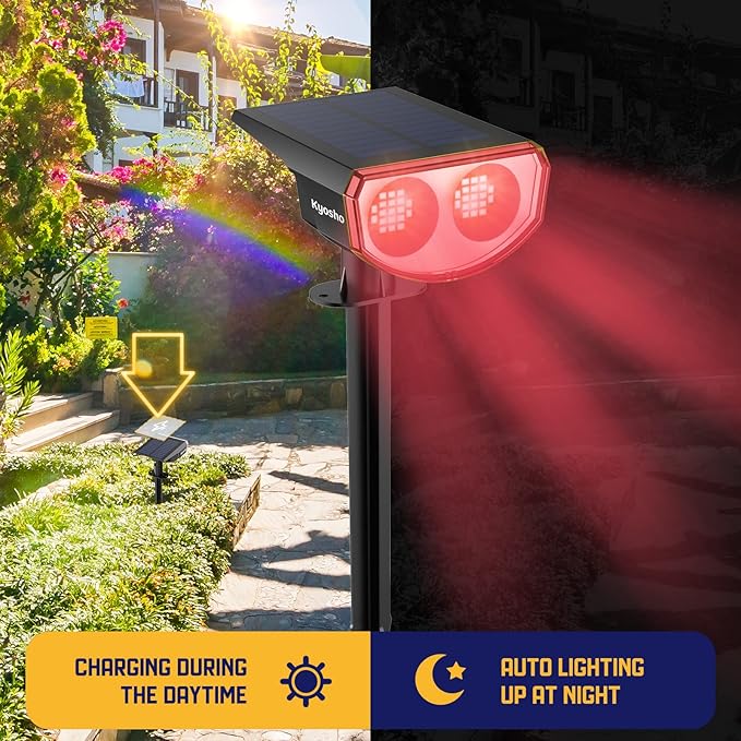 Kyosho IP67 Waterproof Color Solar Spot Lights Outdoor, Color Changing Outdoor Halloween Lights, RGBW Multicolor Solar Spotlight with 9 Modes for Lawn, Pathway, Yard, 8 Pack