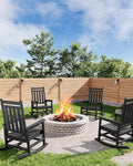 GarveeLife Poly Lumber Rocking Chair Outdoor Set of 4 - HDPE High Back Porch Rocker Chairs for Adults - All Weather Resistant Furniture for Patio - Black