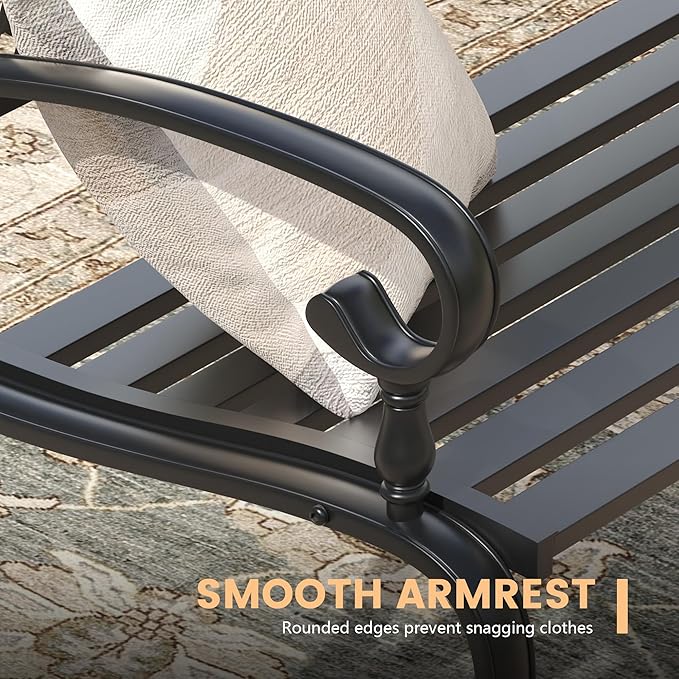 Outdoor Bench, 50.4" Patio Metal Frame Garden Bench with Backrest and Curved Armrests for Lawn Backyard, Black