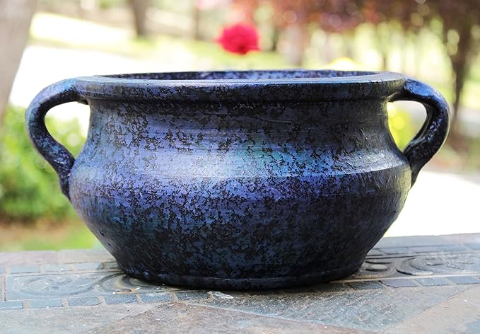 Goodman and Wife Egyptian Era Designed Earthen Ware Terra-Cotta Vessel/Planter with Looped Handles. Large Purple