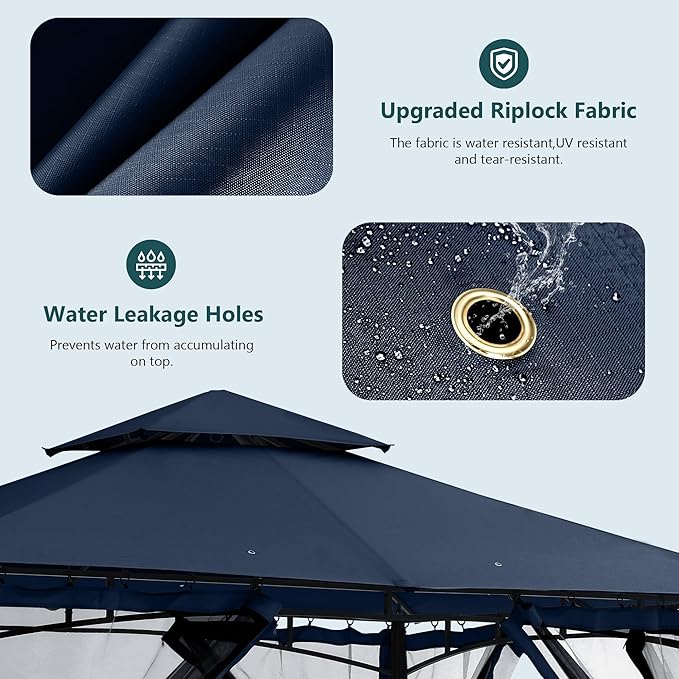 MASTERCANOPY Outdoor Garden Gazebo for Patios with Stable Steel Frame and Netting Walls (11x11,Navy Blue)