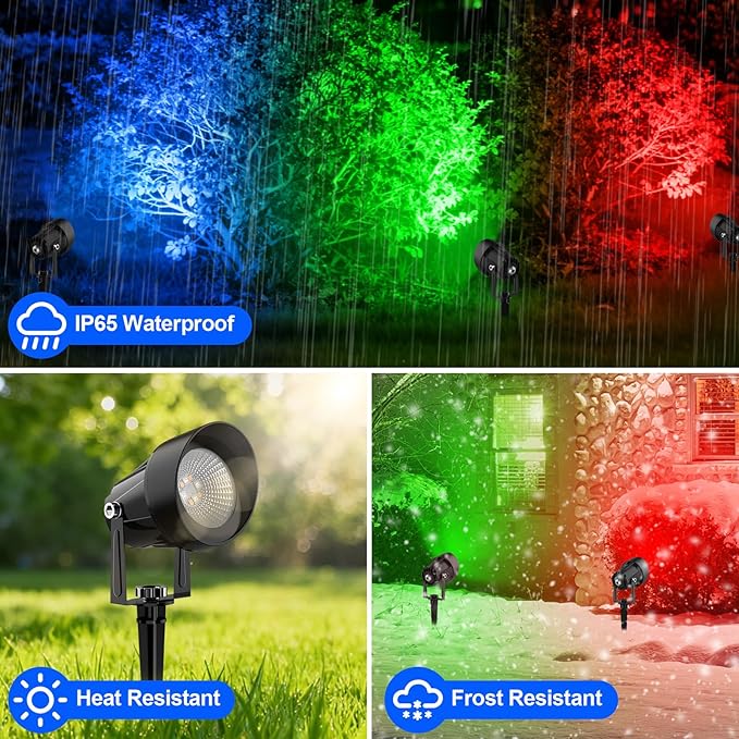 RGB Color Changing Spotlights Outdoor, LED Landscape Lighting with Remote/APP Control, Music Sync & Timing Mode, IP65 Waterproof Outdoor for Yard Garden Pathway Christmas Halloween, 4 Pack