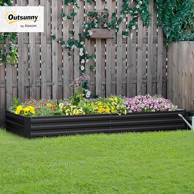 Outsunny Galvanized Raised Garden Bed, 8' x 3' x 1' Metal Planter Box, for Growing Vegetables, Flowers, Herbs, Succulents, Gray
