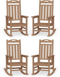 Oversized Outdoor Rocking Chairs Set of 4, High Back Porch Rocker Chair, HDPE All Weather Resistant Rocking Chairs for Patio,380lbs Weight Capacity, Teak
