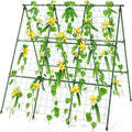 Miory Cucumber Trellis for Raised Beds, 48 x 48 Inch Metal A-Frame Garden Trellis for Climbing Plants Outdoor with Climbing Net, Plant Support for Cucumber Tomato Bean Pea