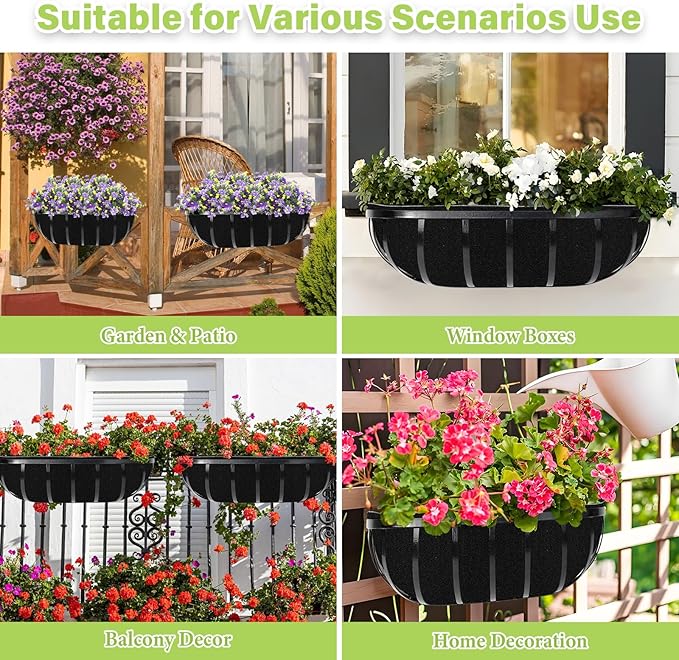 Riare 6 Pack 24 Inch Black Felt Window Box Liners- Fabric Trough Planter Basket Liners Replacement, Non-Woven Hanging Plant Liner for Wall Hanging Basket, Garden Fence Railing (Avoid Bird Nesting)