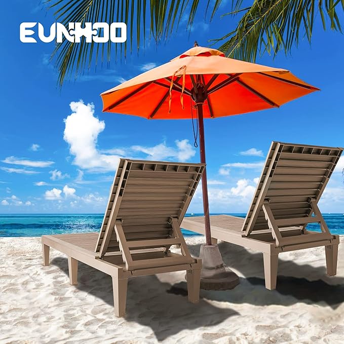Outdoor Chaise Lounge Set of 2, Adjustable Pool Lounge Chair with 5 Positions Backrest, Waterproof Sun Loungers for Garden Pool Beach Patio Deck Sunbathing