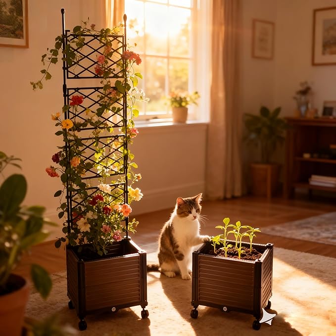 WESOCES 3-Tier Vertical Plant Stand with Rolling Base – Indoor/Outdoor Garden Planter, Space-Saving Flower Rack for Small Plants and Herbs, Brown