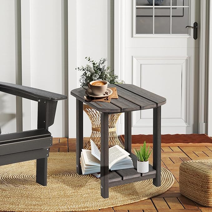LZRS Outdoor Side Table - 2-Tier Adirondack HDPE Patio End Table for Pool, Porch,Balcony & Backyard,Weather Resistance for Indoor and Outdoor use(Brown Mixture)