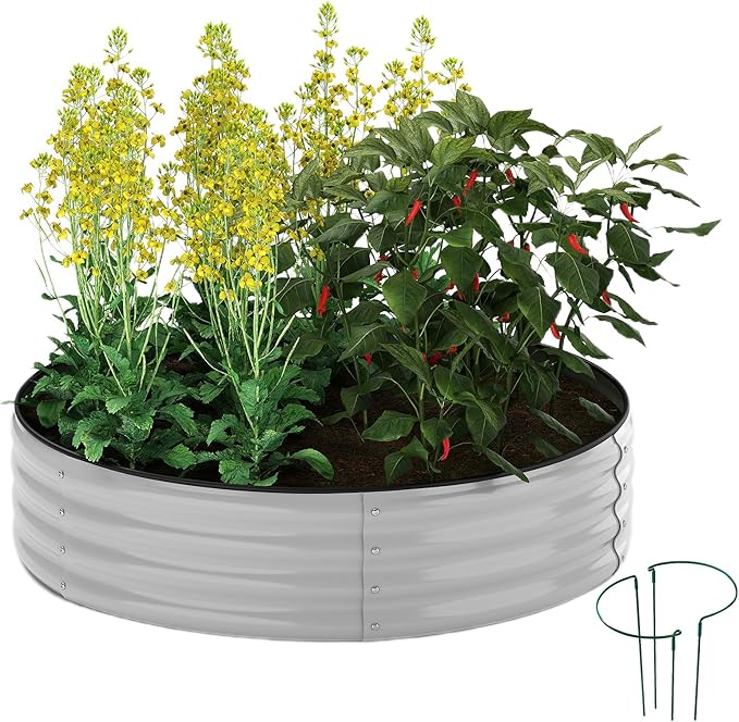 Galvanized Planter Outdoor Galvanized Metal Planter Round Raised Garden Bed Kit for Gardening Outdoor 1PC Gray 2X2X1FT