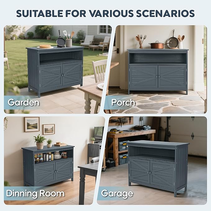 HIPS All-Weather Outdoor Storage Cabinet,Outdoor Sideboard with Magnetic Doors,3-Shelves Patio Storage Cabinet, Used for Garden,Buffet Cabinet,TV Stand, Bar Table,Balcony