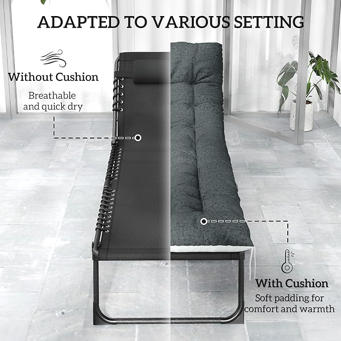 Outsunny Chaise Lounge Chair Outdoor Set of 2, 5-Position Adjustable Outdoor Pool Lounge Chairs, Folding Tanning Chair Beach Lounger with Cushion, Headrest, Side Pocket for Patio, Yard, Black/Gray