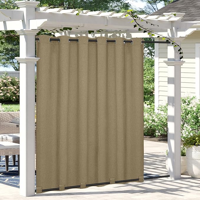 Easy-Going Linen Look Outdoor Curtains Waterproof Windproof Porch Curtains, Soft Thicken Outdoor Privacy Curtains for Patio, Gazebo, Grommet Top and Tab Bottom Drape, 1 Panel, 110x84 inch, Khaki