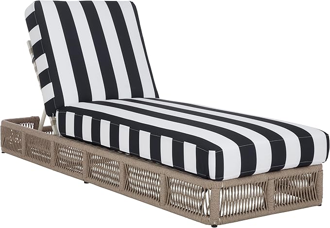 SAFAVIEH Outdoor Patio Furniture Collection - Gillian Heather Tan Rope Daybed, Navy Stripe Cushion, Coastal Sunlounger, Fully Assembled (PAT7527F)