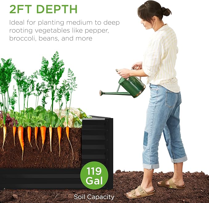 Best Choice Products 4x2x2ft Outdoor Metal Raised Garden Bed, Deep Root Box Planter for Vegetables, Flowers, Herbs, 119 Gallon Capacity, 100% Non Toxic Materials - Black