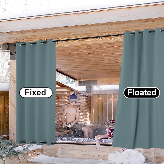 NICETOWN 2 Panels Greyish Blue Outdoor Curtains for Patio Waterproof, Sunlight Block Rustproof Grommet Top & Bottom Windbreak Thick Enough Keep Sun/Rain Out for Deck, W52 x L108, 2 Panels