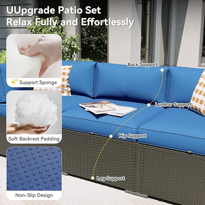 Aoxun Patio Furniture Set with Fire Pit Table, 12 Piece Outdoor Sectional Sofas, 10 Seats Wicker Rattan Outdoor Furniture with Thickened Cushion for Backyard, Garden Navy Blue