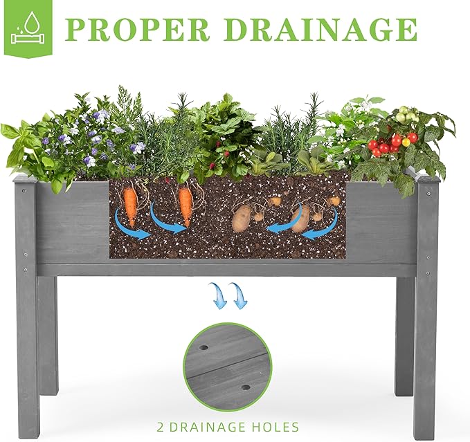 SoliWood Set of 2 Raised Garden Bed with Legs, 48x24x30'', Outdoor Wood Elevated Planter Box, Grey Cedar, Thick Legs, w/Liner