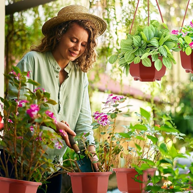 Roshtia 50 Pcs 5.1 inch Plastic Hanging Plant Pots with Hooks Flower Pots Baskets Outdoor Hanging Nursery Planter Holder for Home Garden Balcony Porch(Brown, 5.1 inch)