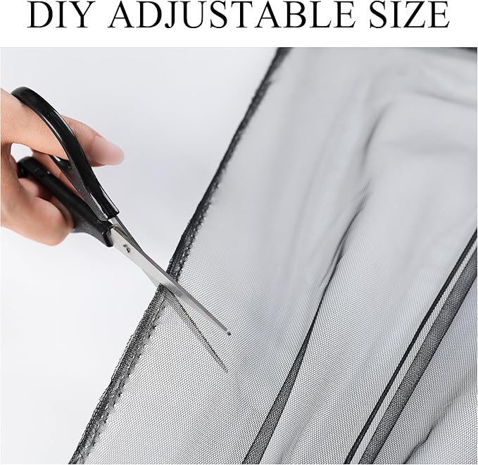 Extra Wide Outdoor Curtains Waterproof Black Voile Mesh Screen Lightweight Privacy Bug Netting for Patio Porch Balcony Pergola Terrace, W125 x L98 inch per Panel, 2 Panels
