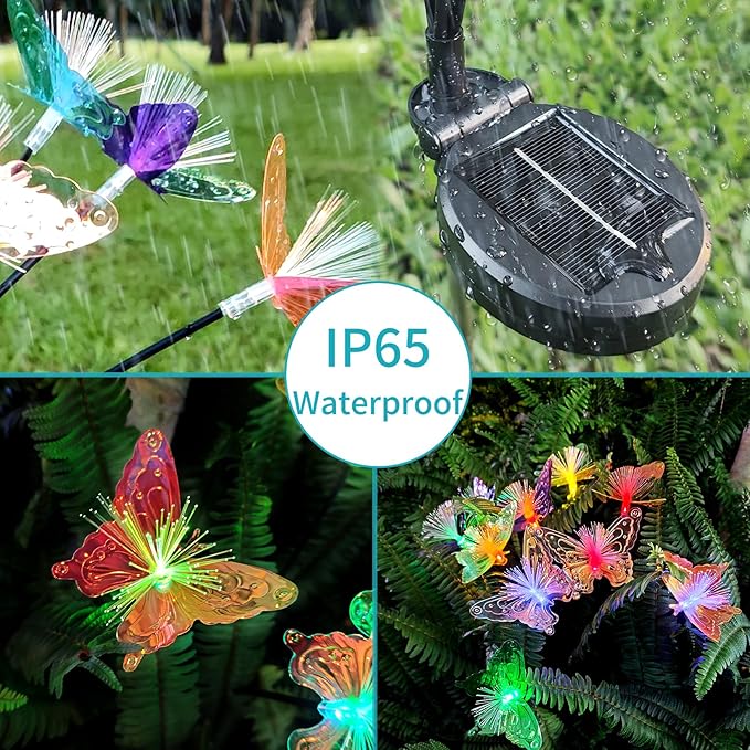 JJGoo 2 Pack Solar Garden Lights, Solar Butterfly Swaying Light for Outside, New Upgraded Outdoor Waterproof Light for Garden Patio Yard Front Porch Decor