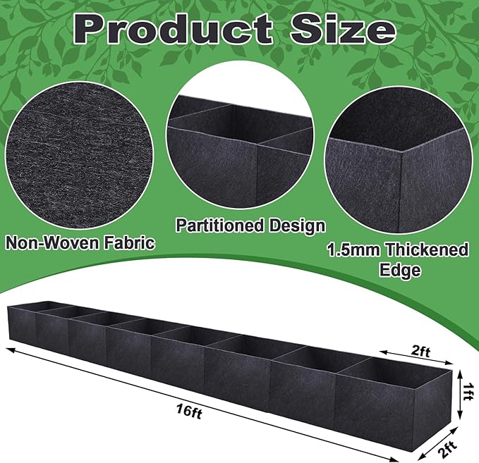 POILKMNI 16x2x1ft Fabric Raised Garden Bed - Outdoor Planter Box Non-Woven Fabric Patio Planting Bed Garden Grow Bed Bag for Growing Herbs, Flowers and Vegetables