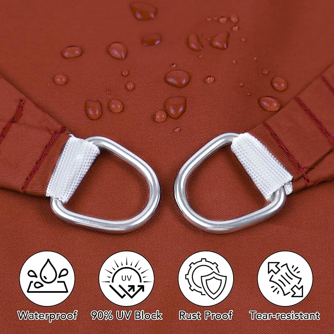 Artpuch Waterproof Sun Shade Sail, 10'x10' Rust Red Rectangular, UV Resistant Rain Canopy, Curved Edges Shade Cloth for Outdoor Patio, Deck, Yard